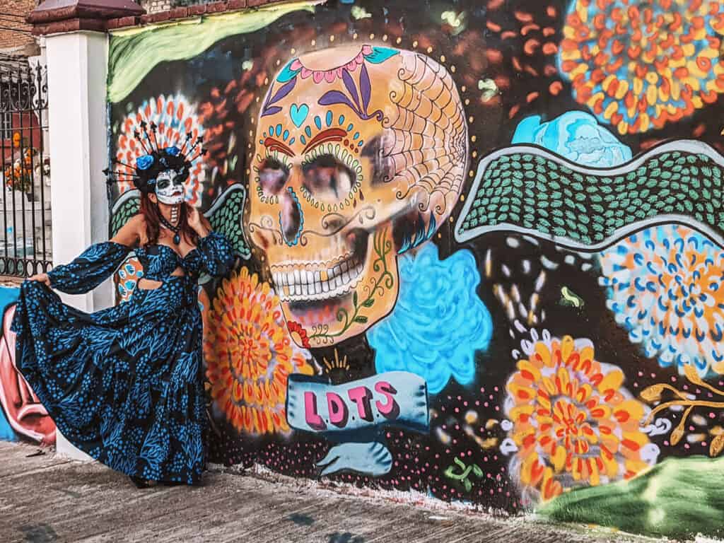 Dia De Muertos Mural in Cinco de Diciembre Puerto Vallarta Mexico - Olga Maria Dreams in Heels